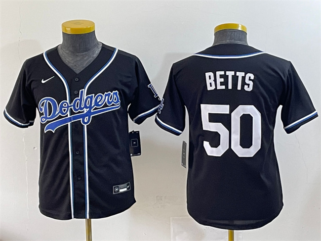 Youth Los Angeles Dodgers #50 Mookie Betts Black Stitched Baseball Jersey Youth Los Angeles Dodgers #50 Mookie Betts Black Stitched Baseball Jersey